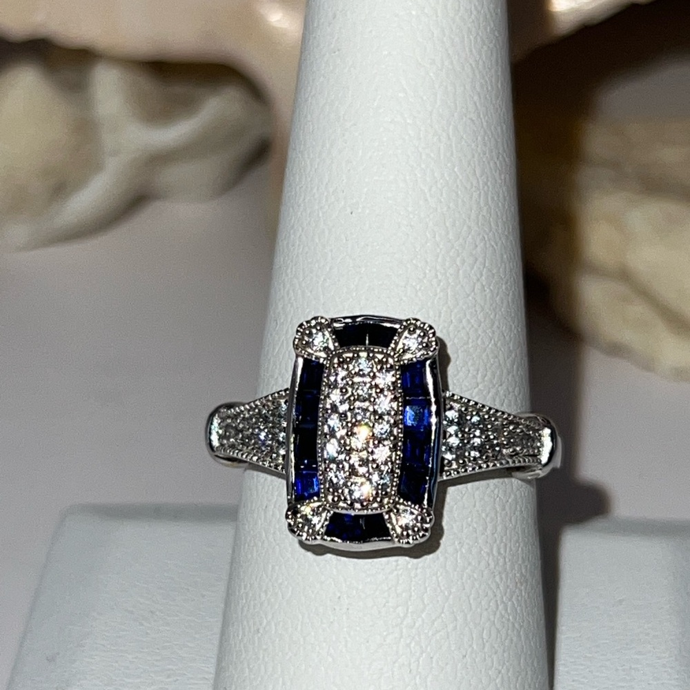 Blue And Clear Czech Crystal Sterling Ring Size 9 Beautiful Never Worn!